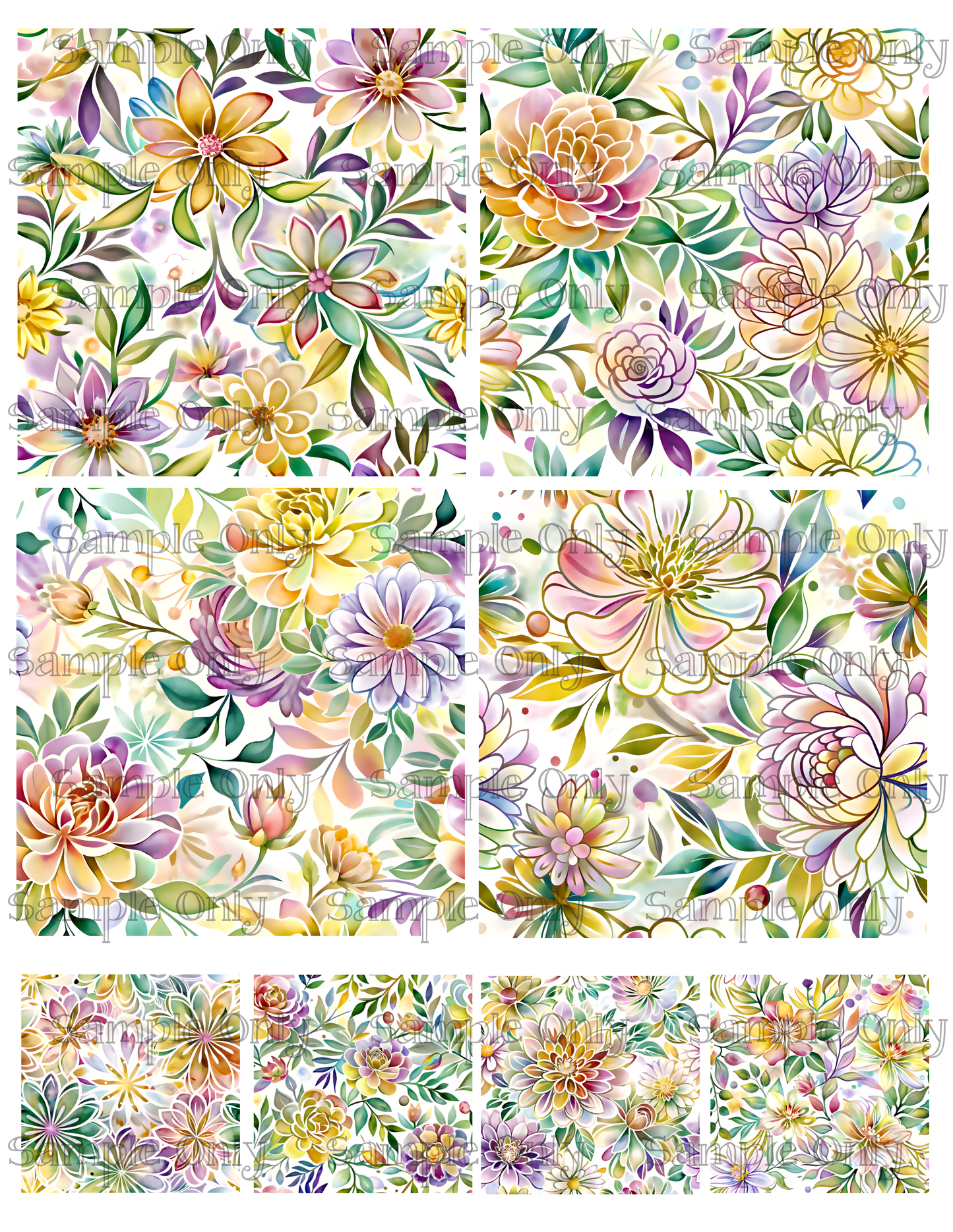 4 Inch Soft Floral Image Sheet For Polymer Clay Transfer Decal DIGITAL FILE OR PRINTED