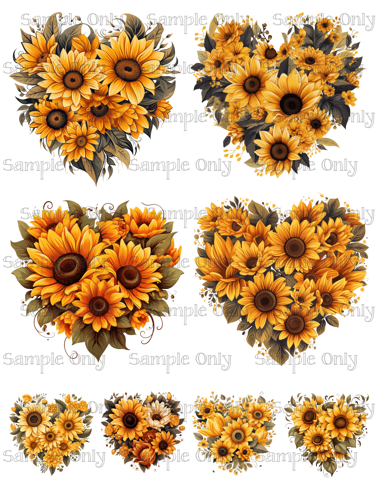 4 Inch Heart Shaped Sunflowers Image Sheet For Polymer Clay Transfer Decal DIGITAL FILE OR PRINTED