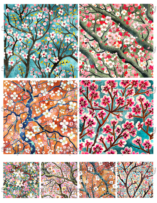 4 Inch Tree Blossoms Image Sheet For Polymer Clay Transfer Decal DIGITAL FILE OR PRINTED