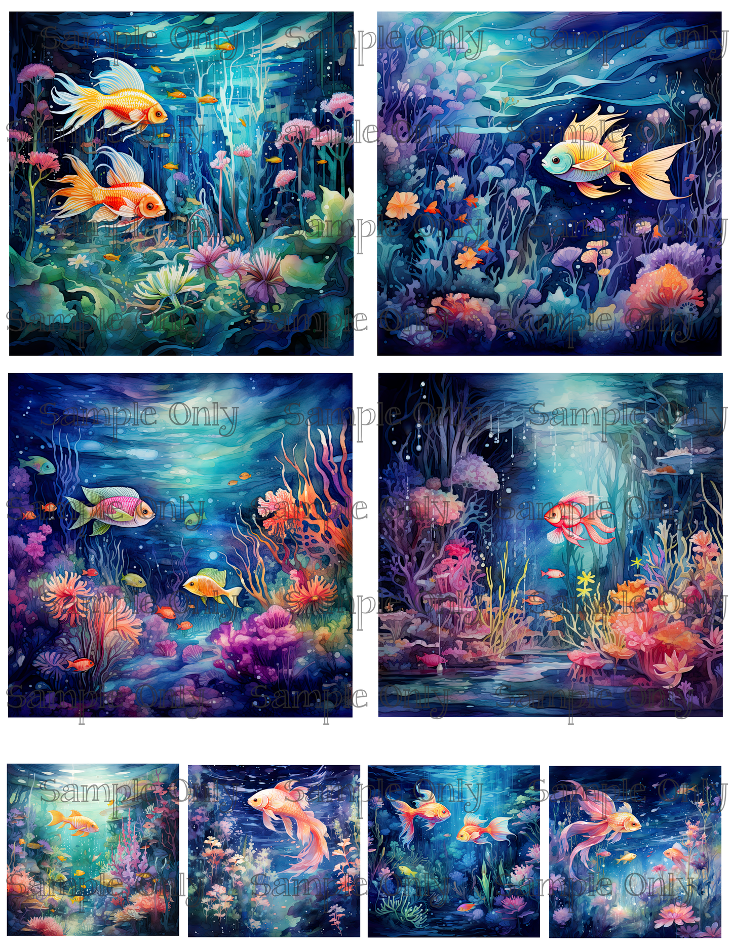 4 Inch Underwater World Image Sheet For Polymer Clay Transfer Decal DIGITAL FILE OR PRINTED