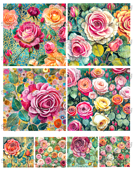 4 Inch Vintage Rose Floral Image Sheet For Polymer Clay Transfer Decal DIGITAL FILE OR PRINTED