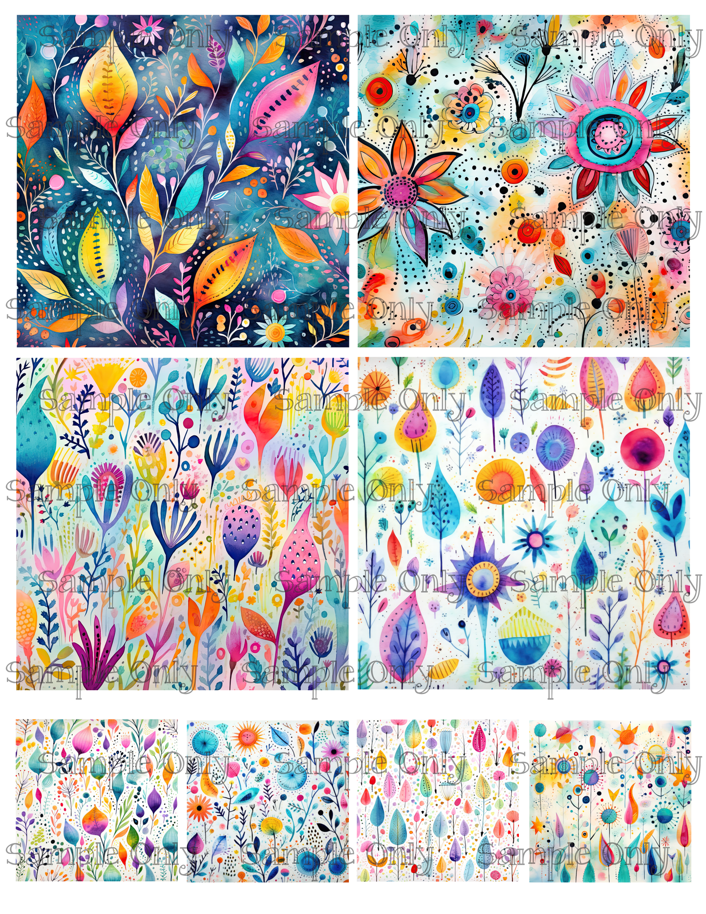 4 Inch Whimsical Abstract Flowers Image Sheet For Polymer Clay Transfer Decal DIGITAL FILE OR PRINTED