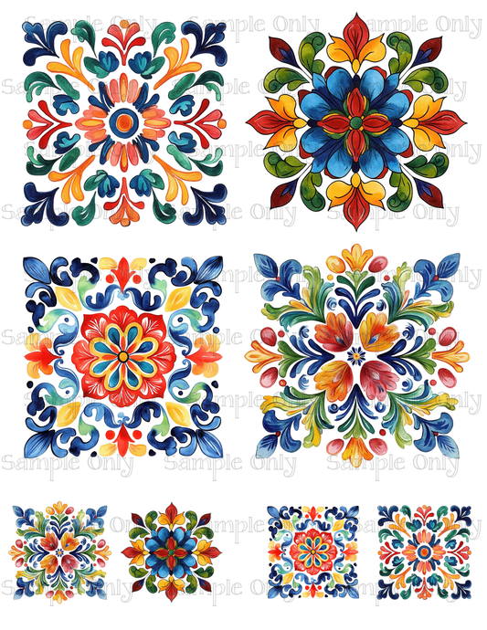 4 Inch Talavera Pottery Tile Style 1 Image Transfer Sheet For Polymer Clay