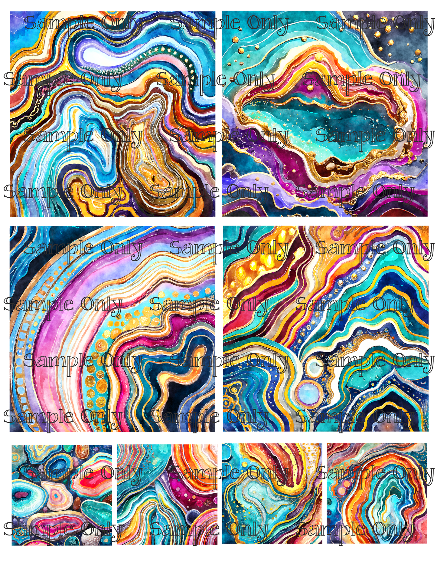 4 Inch Faux Agate Gemstone Set 1 Image Sheet For Polymer Clay Transfer Decal DIGITAL FILE OR PRINTED