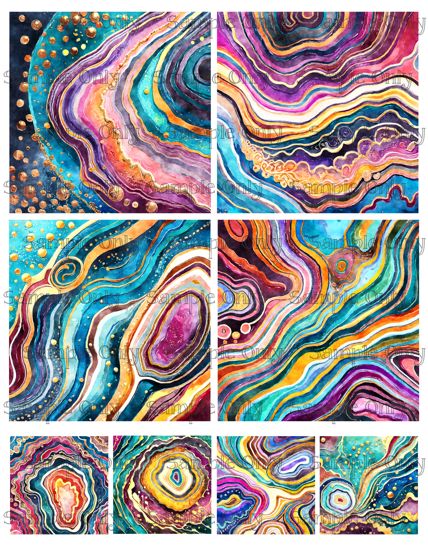 4 Inch Faux Agate Gemstone Set 5 Image Sheet For Polymer Clay Transfer Decal DIGITAL FILE OR PRINTED