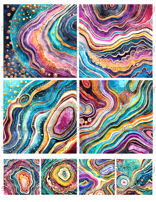 4 Inch Faux Agate Gemstone Set 5 Image Sheet For Polymer Clay Transfer Decal DIGITAL FILE OR PRINTED