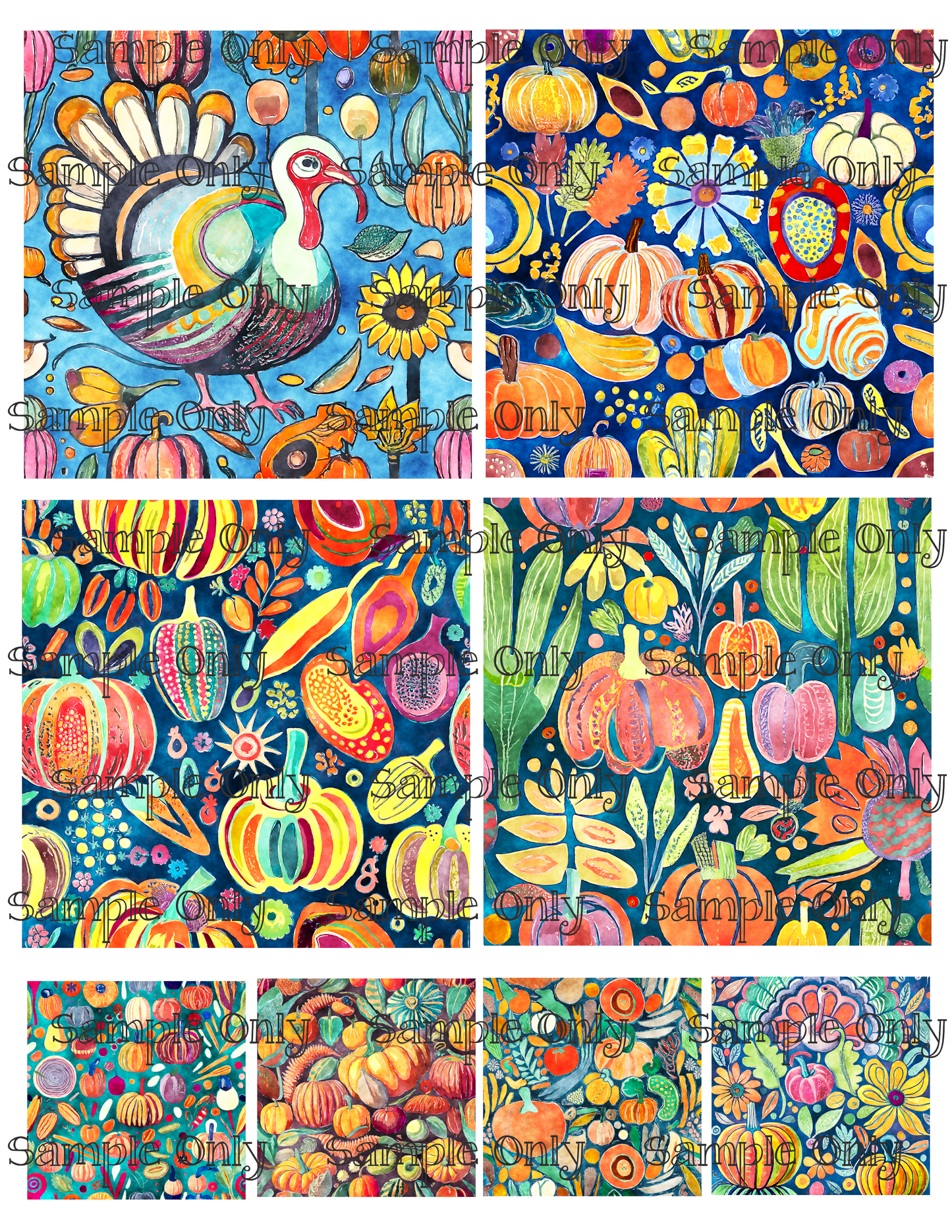 4 Inch Folk Style Thanksgiving Set 1 Image Sheet For Polymer Clay Transfer Decal DIGITAL FILE OR PRINTED