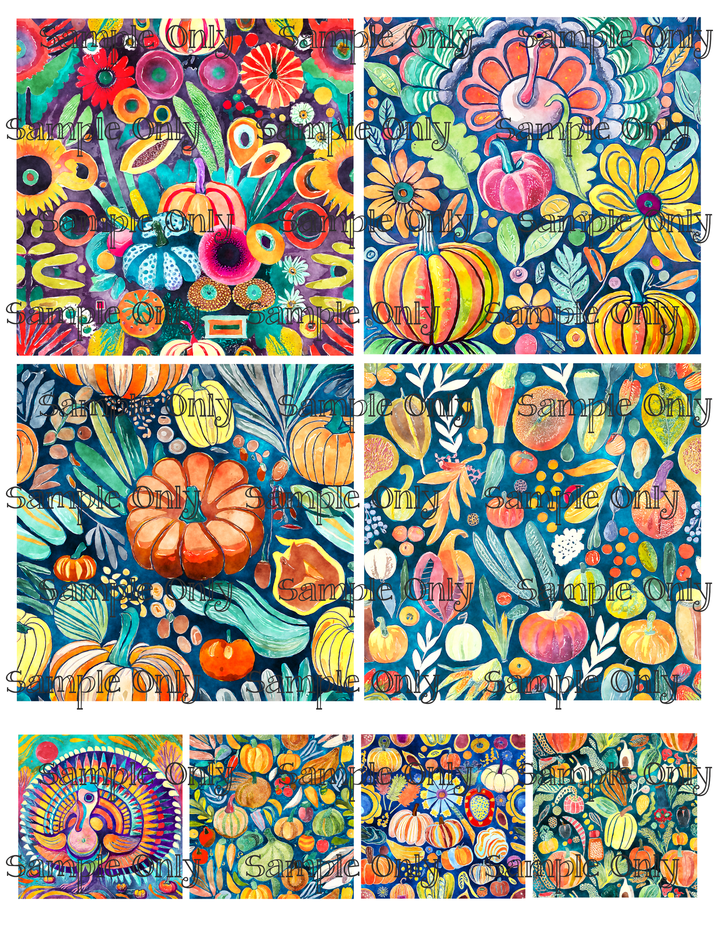 4 Inch Folk Style Thanksgiving Set 2 Image Sheet For Polymer Clay Transfer Decal DIGITAL FILE OR PRINTED