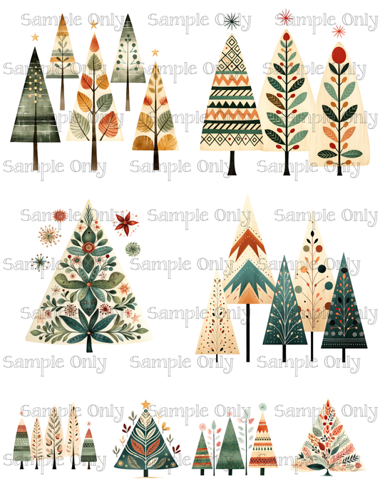 4 Inch Boho Christmas Trees Image Sheet For Polymer Clay Transfer Decal DIGITAL FILE OR PRINTED