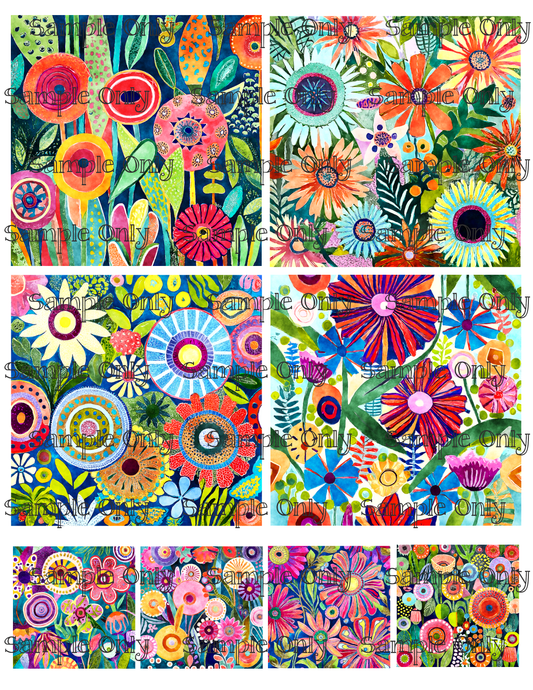 4 Inch Funky Wildflower Floral Set-02 Image Sheet For Polymer Clay Transfer Decal DIGITAL FILE OR PRINTED