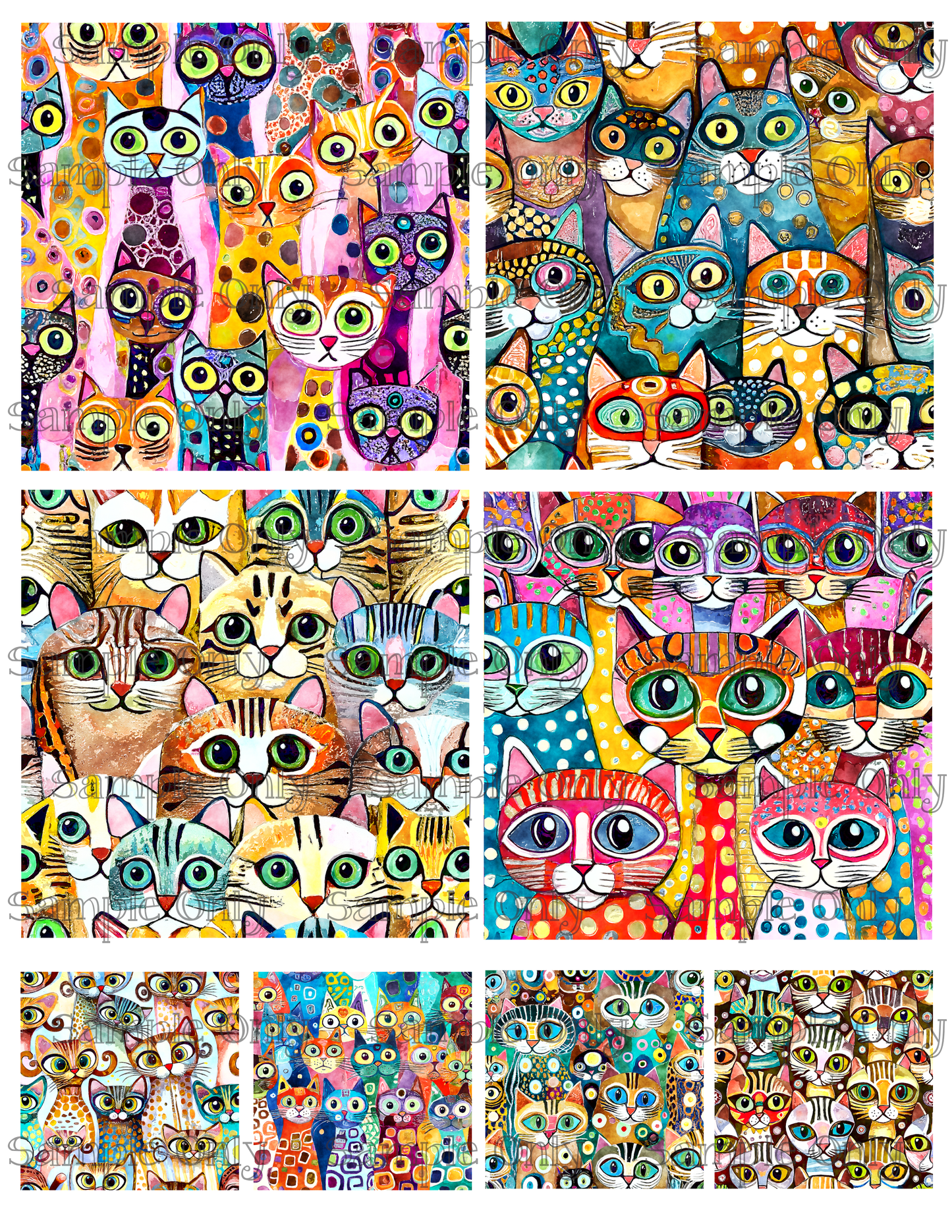 4 Inch Colorful Kitty Cat Crowd Image Sheet For Polymer Clay Transfer Decal DIGITAL FILE OR PRINTED