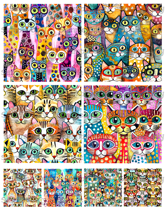 4 Inch Colorful Kitty Cat Crowd Image Sheet For Polymer Clay Transfer Decal DIGITAL FILE OR PRINTED