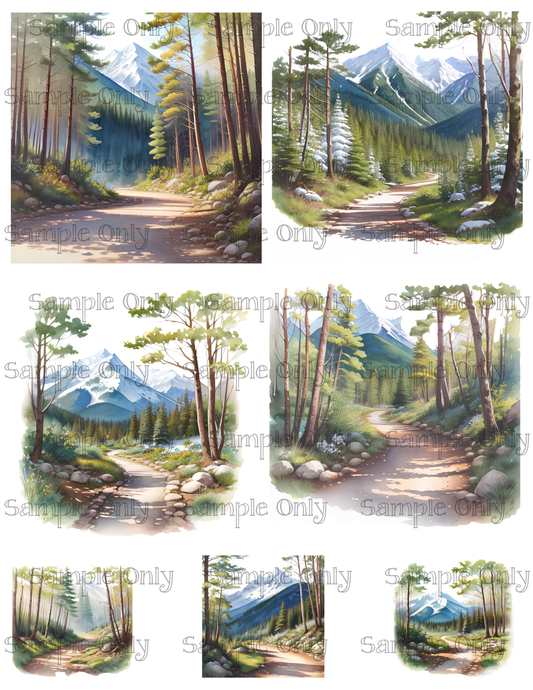 4 Inch Snowy Mountain Trail Landscape Image Sheet For Polymer Clay Transfer Decal DIGITAL FILE OR PRINTED