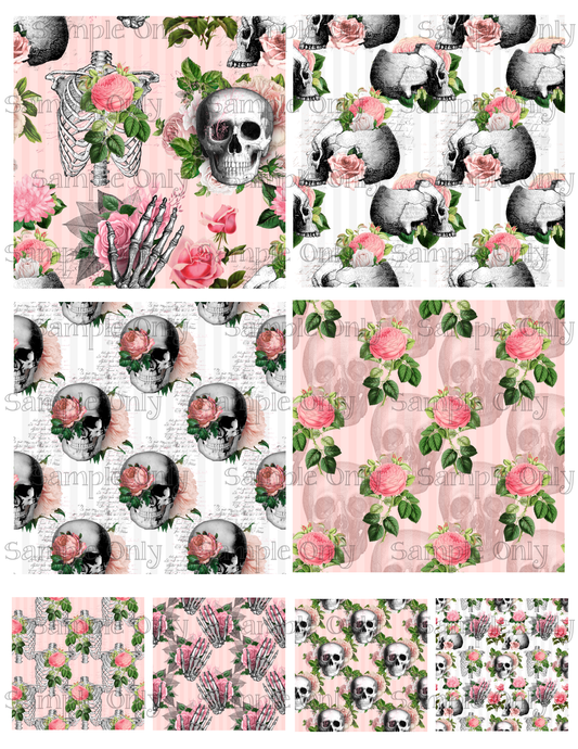 4 Inch Pink Floral Skeleton Image Sheet For Polymer Clay Transfer Decal DIGITAL FILE OR PRINTED