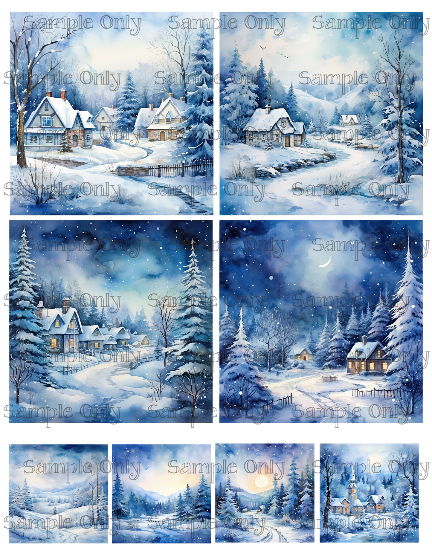 4 Inch Snowy Winter Landscape Set 03 Image Sheet For Polymer Clay Transfer Decal DIGITAL FILE OR PRINTED