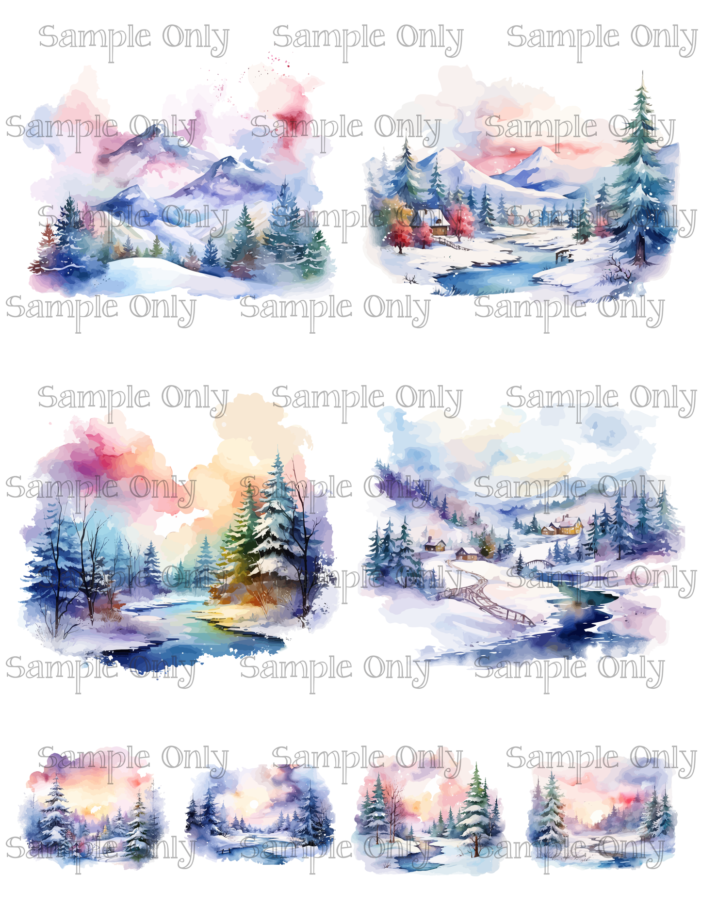 4 Inch Snowy Winter Landscape Set 05 Image Sheet For Polymer Clay Transfer Decal DIGITAL FILE OR PRINTED