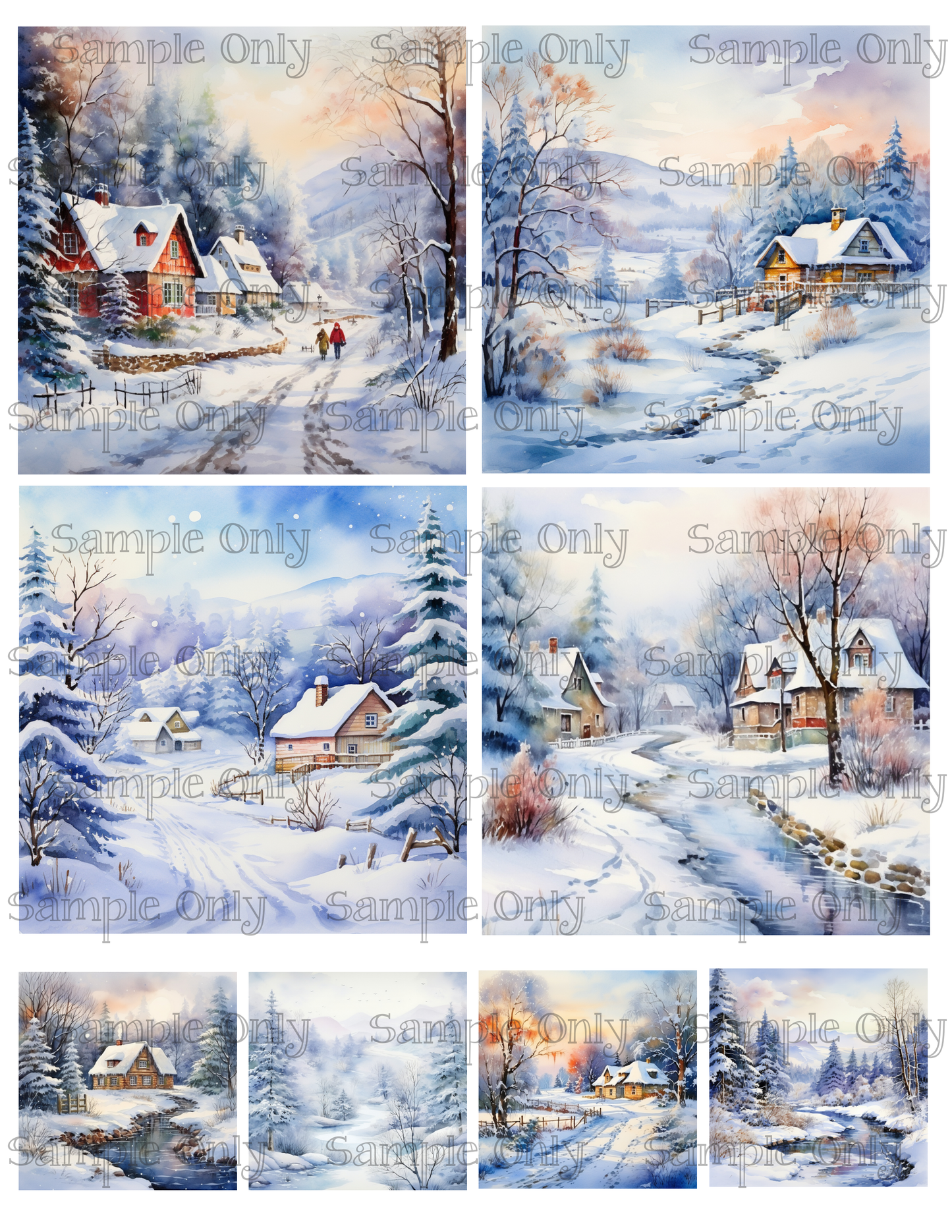 4 Inch Snowy Winter Landscape Set 06 Image Sheet For Polymer Clay Transfer Decal DIGITAL FILE OR PRINTED