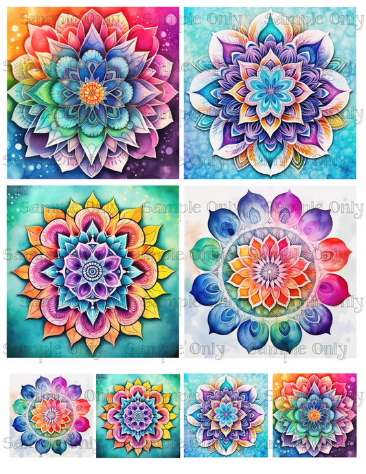 4 Inch Colorful Mandala Flower Image Sheet For Polymer Clay Transfer Decal DIGITAL FILE OR PRINTED