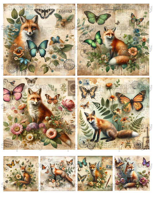 4 Inch Vintage Fox Image Sheet For Polymer Clay Transfer Decal DIGITAL FILE OR PRINTED