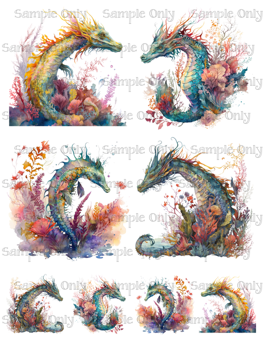 4 Inch Watercolor Sea Dragon Image Sheet For Polymer Clay Transfer Decal DIGITAL FILE OR PRINTED