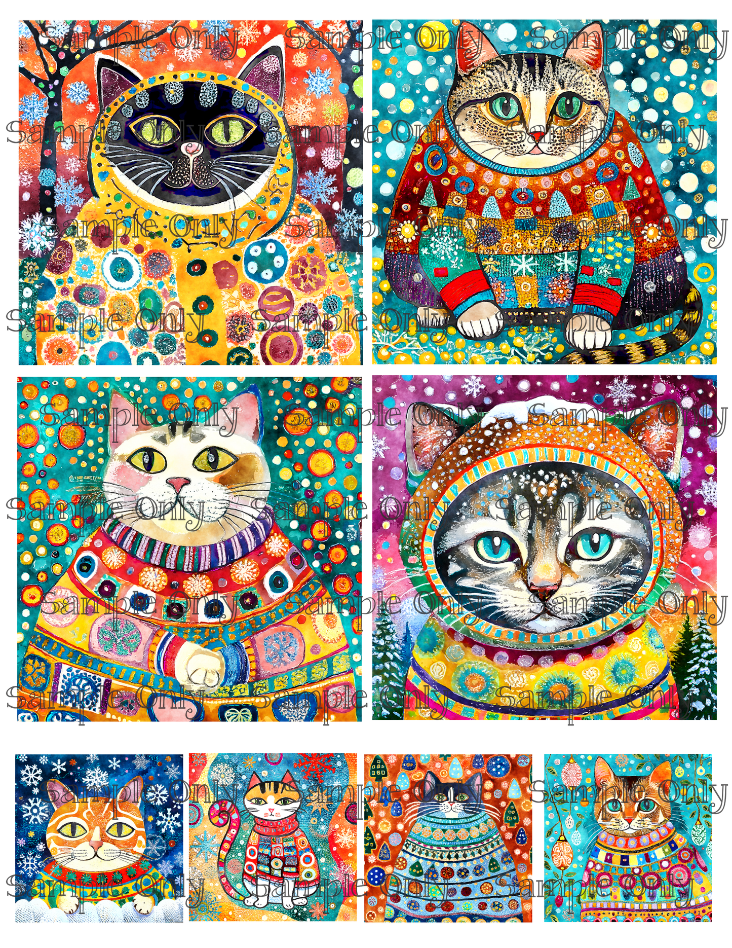 4 Inch Winter Cats Set 2 Image Sheet For Polymer Clay Transfer Decal DIGITAL FILE OR PRINTED