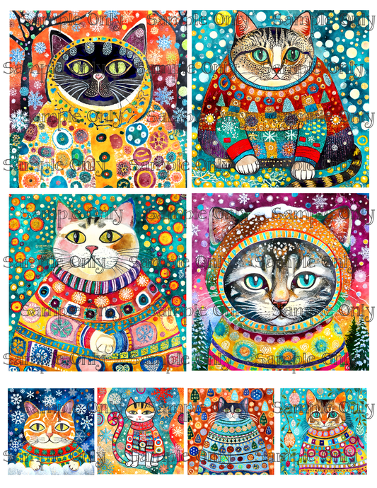 4 Inch Winter Cats Set 2 Image Sheet For Polymer Clay Transfer Decal DIGITAL FILE OR PRINTED