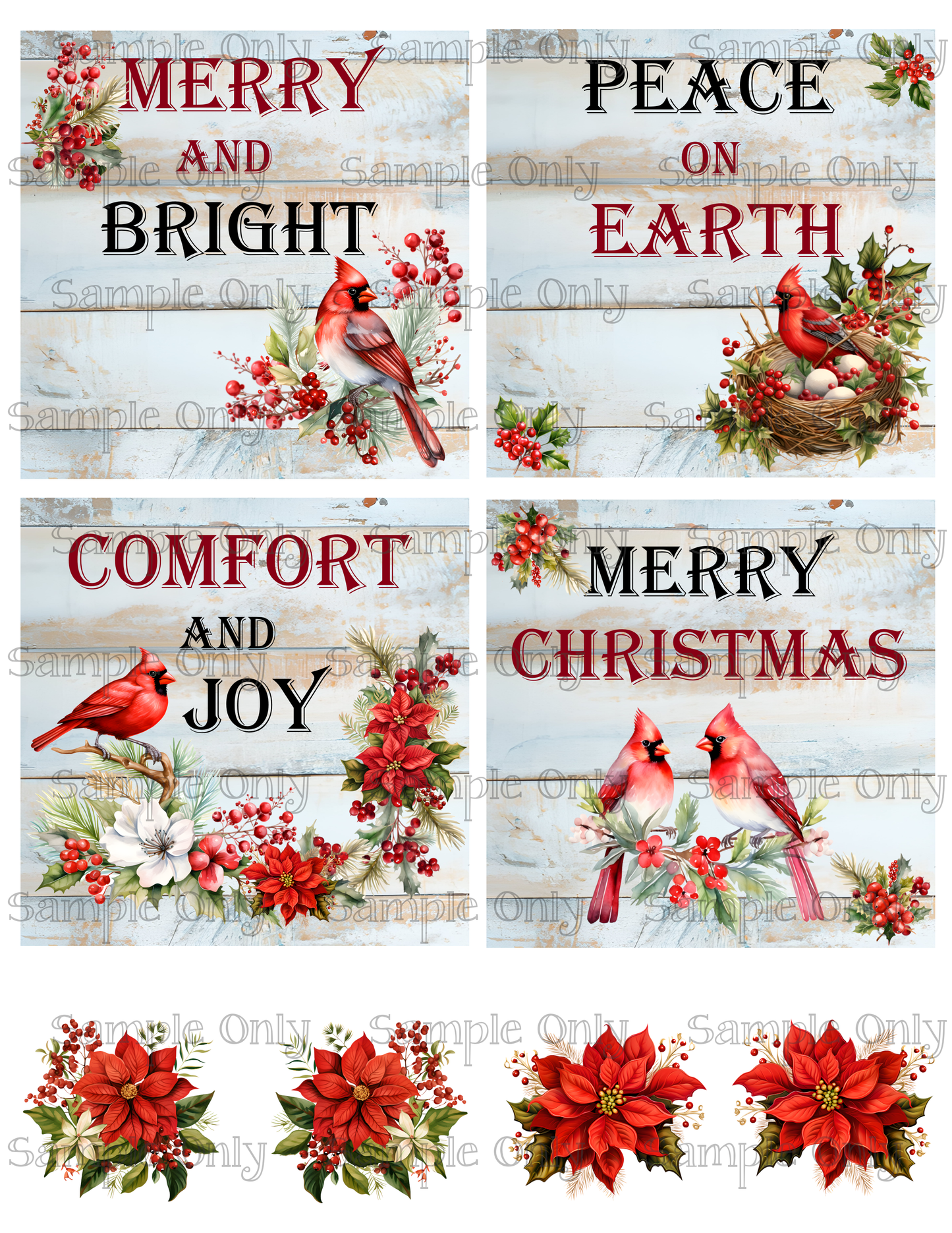 4 Inch Vintage Style Christmas Cardinal Image Sheet For Polymer Clay Transfer Decal DIGITAL FILE OR PRINTED