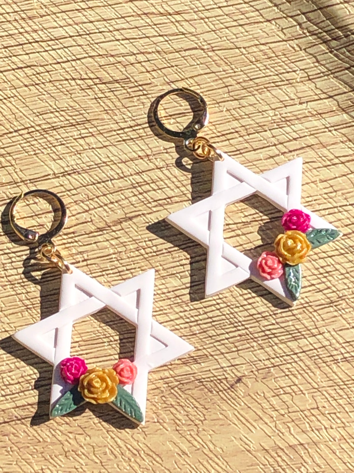 Floral Hanukkah Star Of David Statement  Dangle Earrings