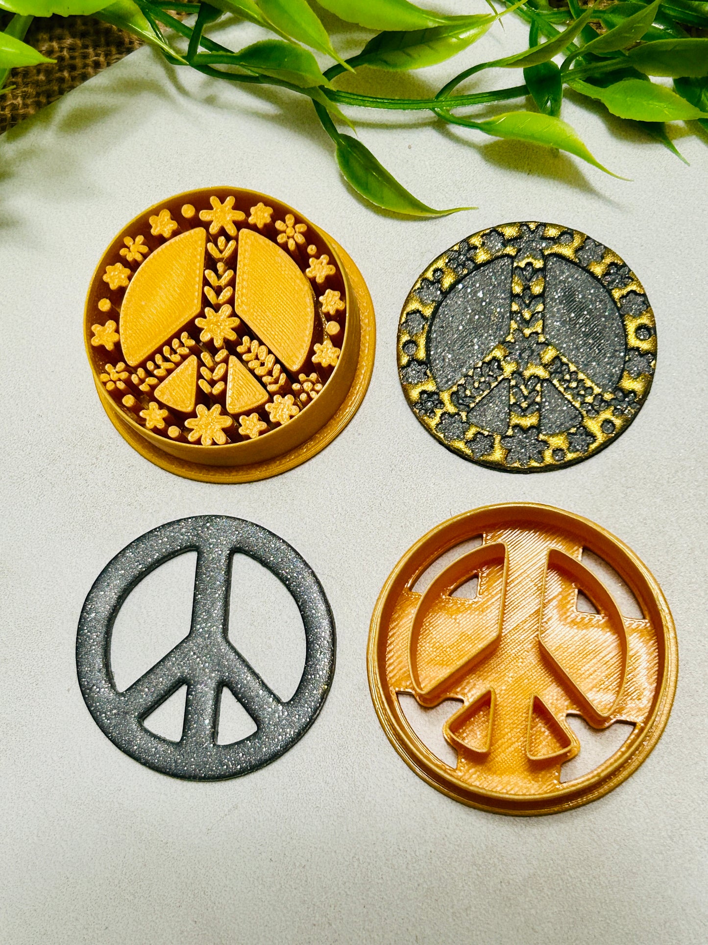 Boho Floral Peace Sign Imprint Polymer Clay Cutter 2 Styles YOU CHOOSE