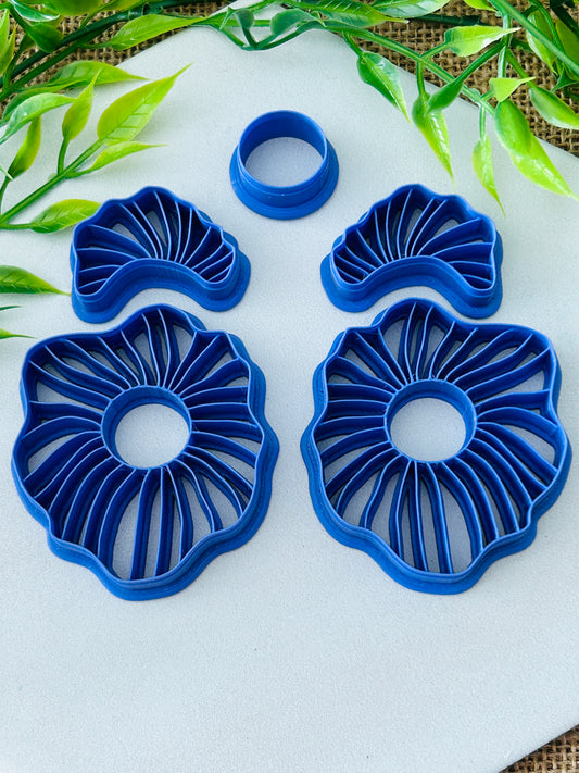 5pc Abstract Flower and Stud Topper Imprint Cutter Set Polymer Clay Cutter 3 Sizes You Choose