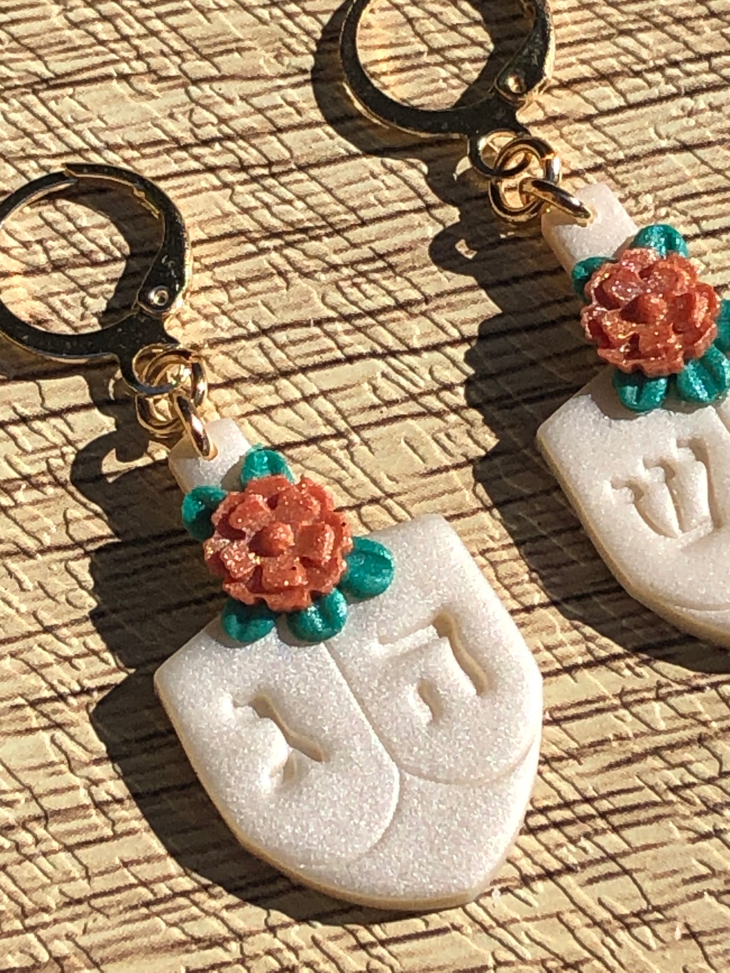 Floral Hanukkah Dreidel Statement  Dangle Earrings