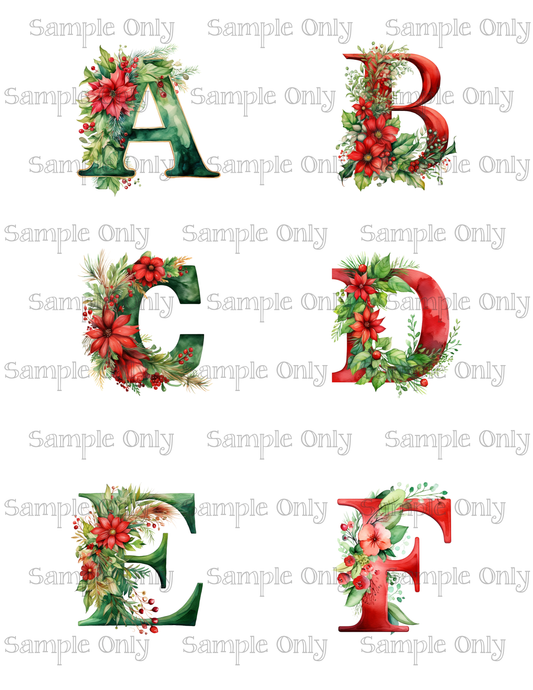 2.25 Inch Set of Holiday Alphabet Initial Letters Image Sheet For Polymer Clay Transfer Decal DIGITAL FILE OR PRINTED