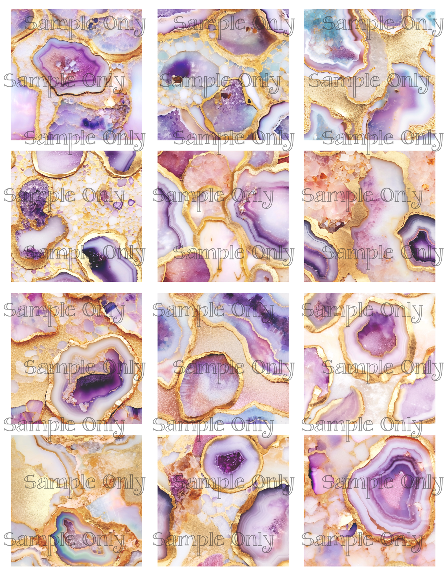Amethyst and Opal Geode Agate Stone 2 Inch Image Transfer Sheet For Polymer Clay