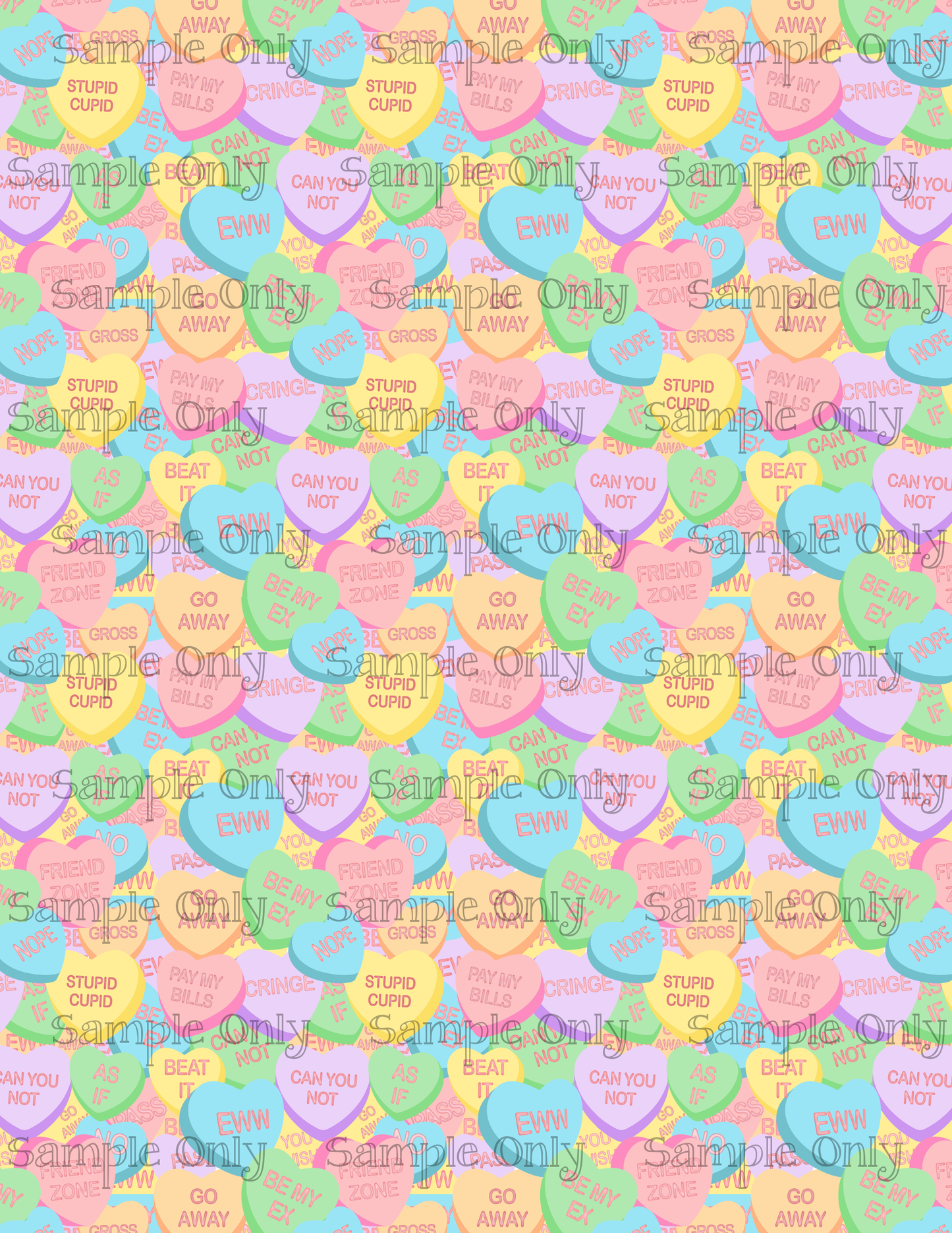 Anti Valentine Conversation Heart Pattern Image Sheet For Polymer Clay Transfer Decal DIGITAL FILE OR PRINTED