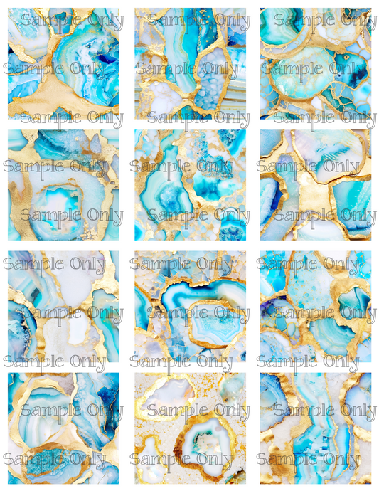 Aqua and Opal Geode Agate Stone 2 Inch Image Transfer Sheet For Polymer Clay