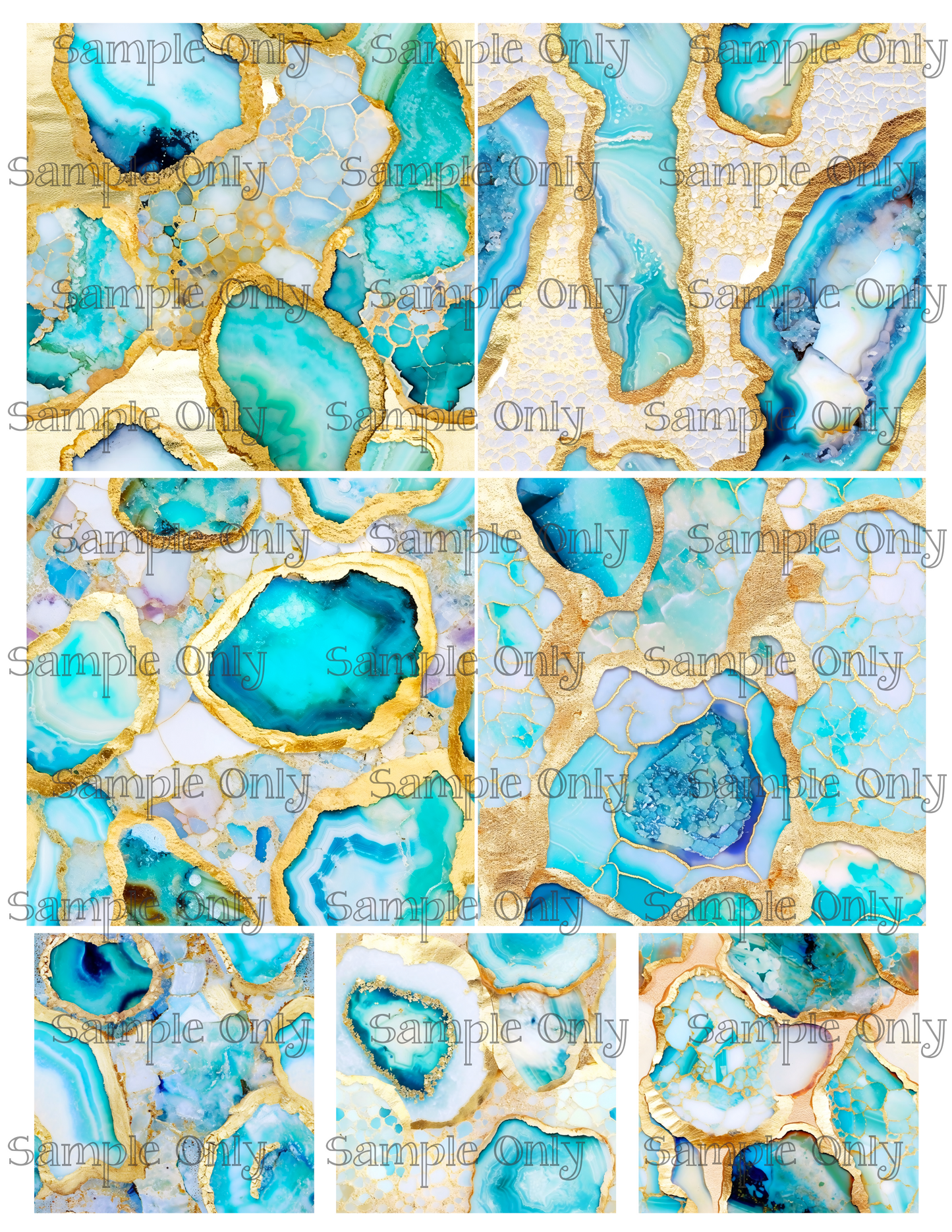 Aqua and Opal Geode Agate Stone 4 Inch Image Transfer Sheet For Polymer Clay