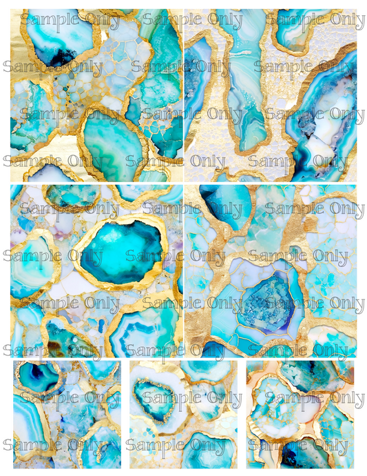 Aqua and Opal Geode Agate Stone 4 Inch Image Transfer Sheet For Polymer Clay
