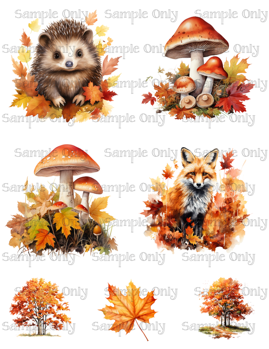 3.5 Inch Autumn Animal and Mushroom Image Sheet For Polymer Clay Transfer Decal DIGITAL FILE OR PRINTED