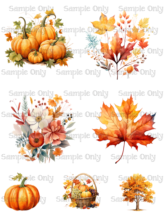 3.5 Inch Autumn Pumpkin and Leaves Image Sheet For Polymer Clay Transfer Decal DIGITAL FILE OR PRINTED