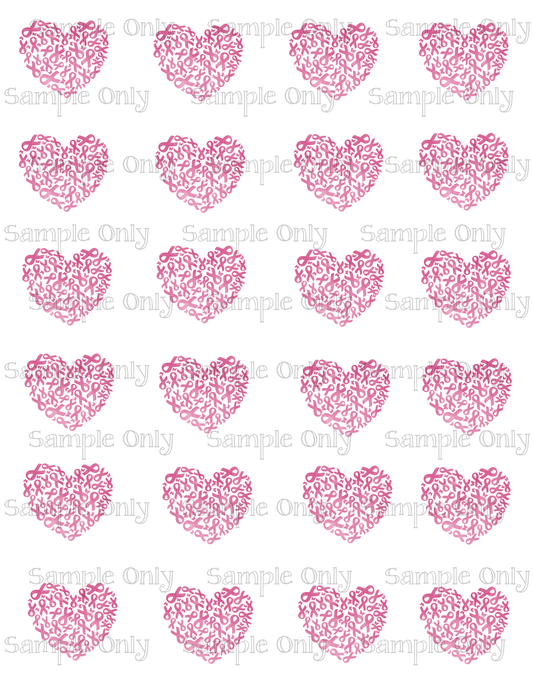 1.5 inch Breast Cancer Awareness Ribbon Heart Image Sheet For Polymer Clay Transfer Decal DIGITAL FILE OR PRINTED