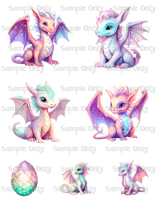 Baby Dragon Set-1 3.5 Inch Image Sheet For Polymer Clay Transfer Decal DIGITAL FILE OR PRINTED