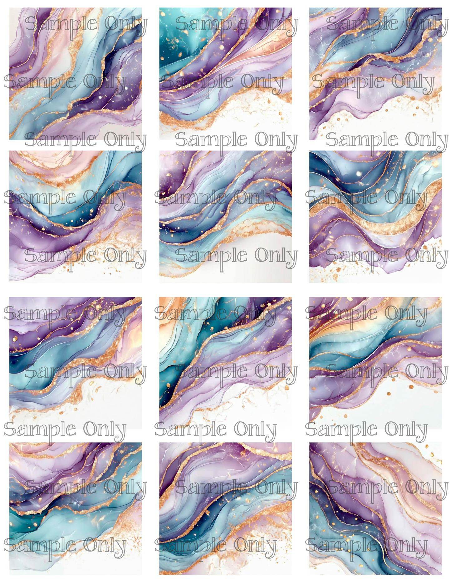 Blue and Violet Faux Ink 2 Inch Image Transfer Sheet For Polymer Clay