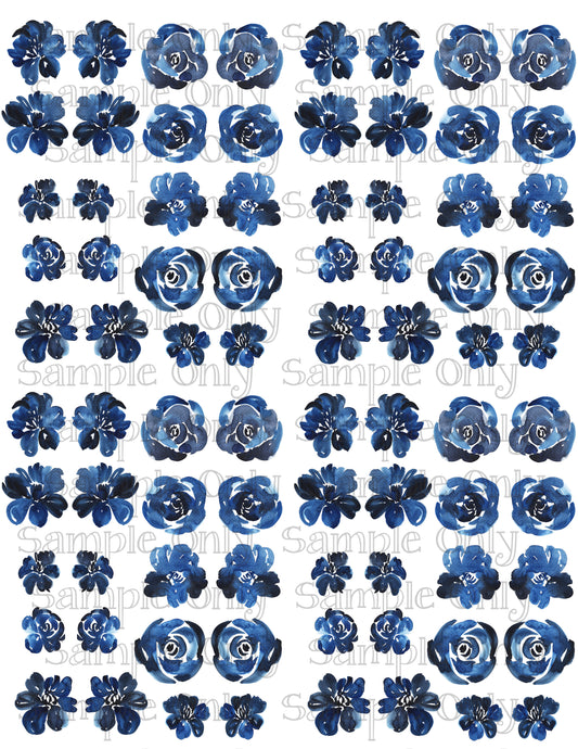 1 Inch Blue Watercolor Flowers Image Transfer Sheet For Polymer Clay