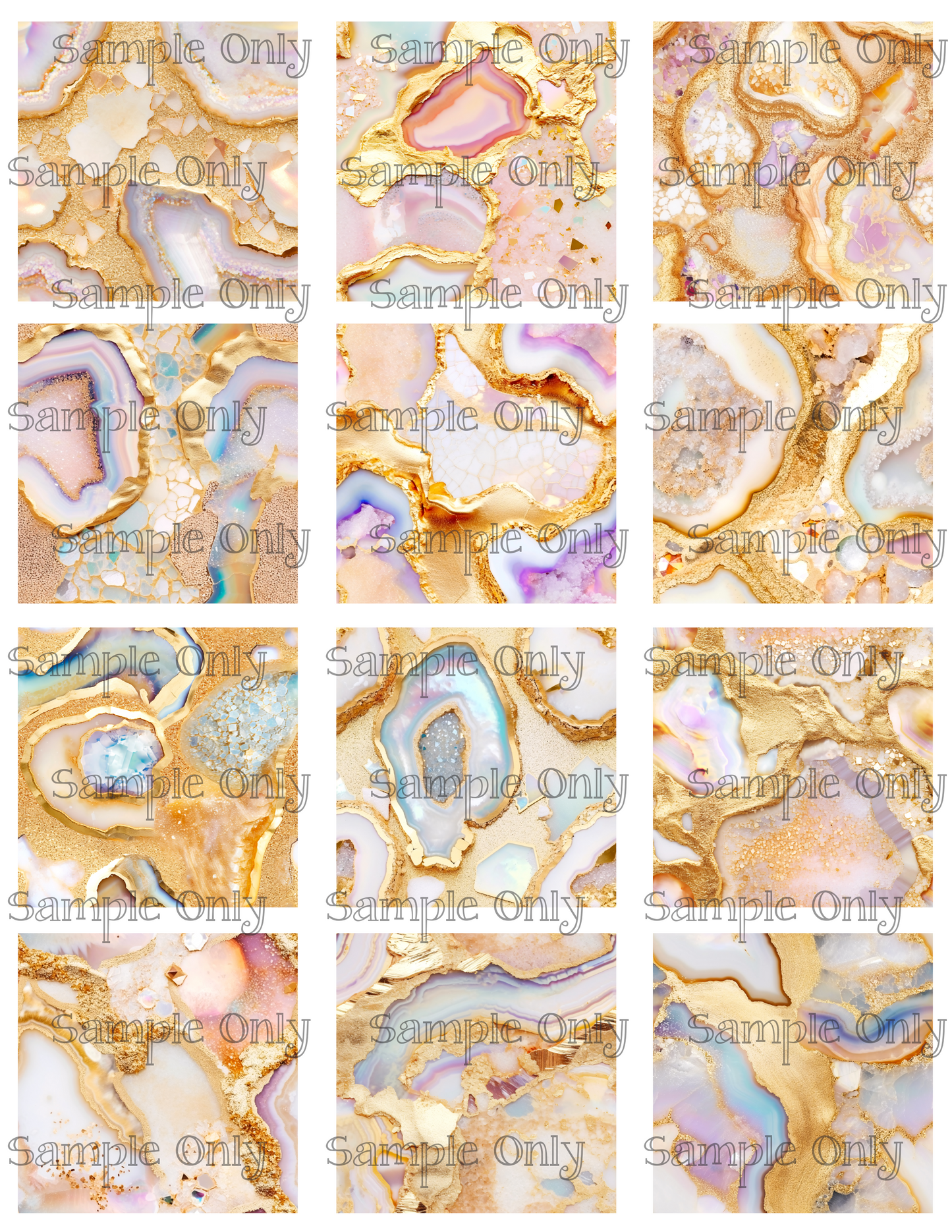 Blush Pink and Opal Geode Agate Stone 2 Inch Image Transfer Sheet For Polymer Clay