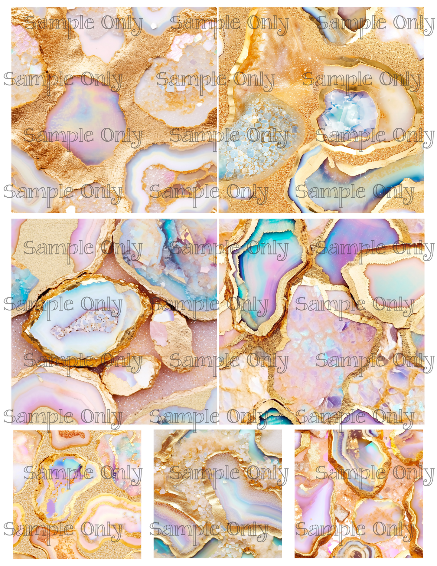 Blush Pink and Opal Geode Agate Stone 4 Inch Image Transfer Sheet For Polymer Clay