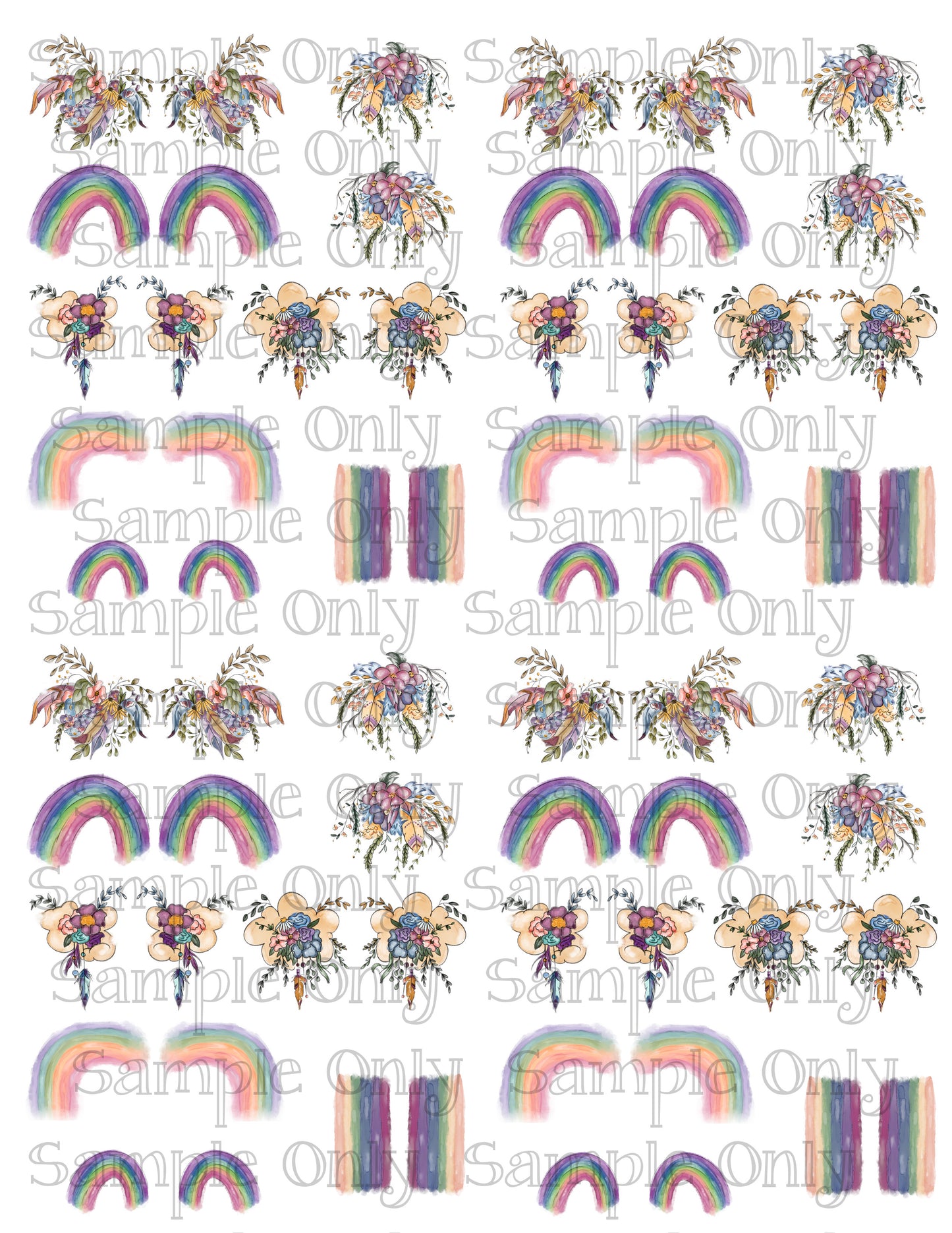 1.25 Inch Boho Rainbows Set 2 Image Sheet For Polymer Clay Transfer Decal DIGITAL FILE OR PRINTED