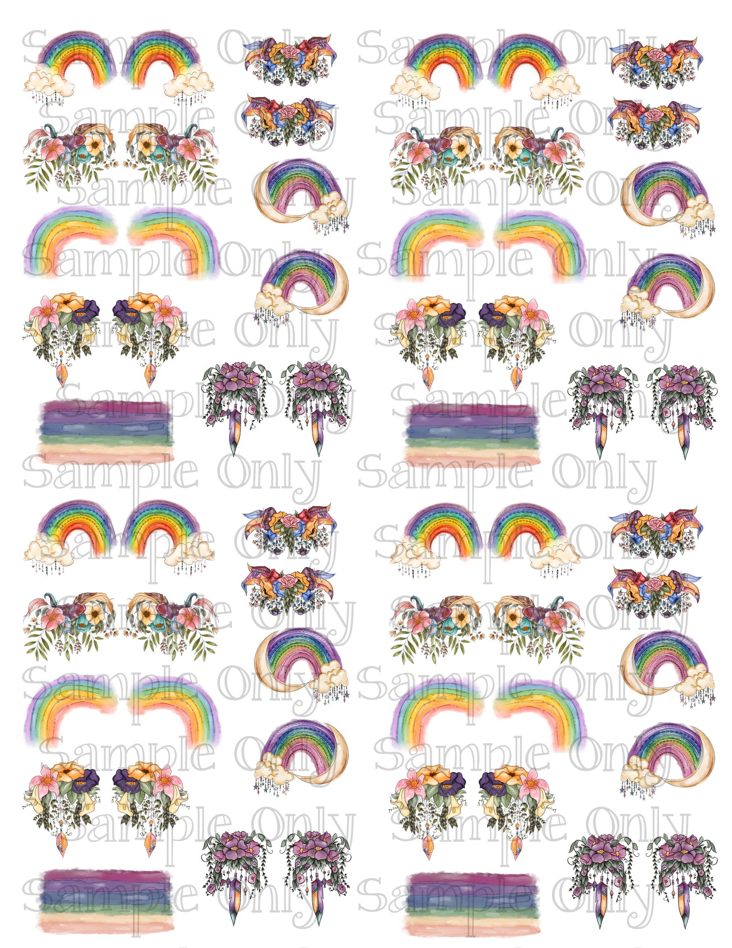 1.25 Inch Boho Rainbows Set 1 Image Sheet For Polymer Clay Transfer Decal DIGITAL FILE OR PRINTED