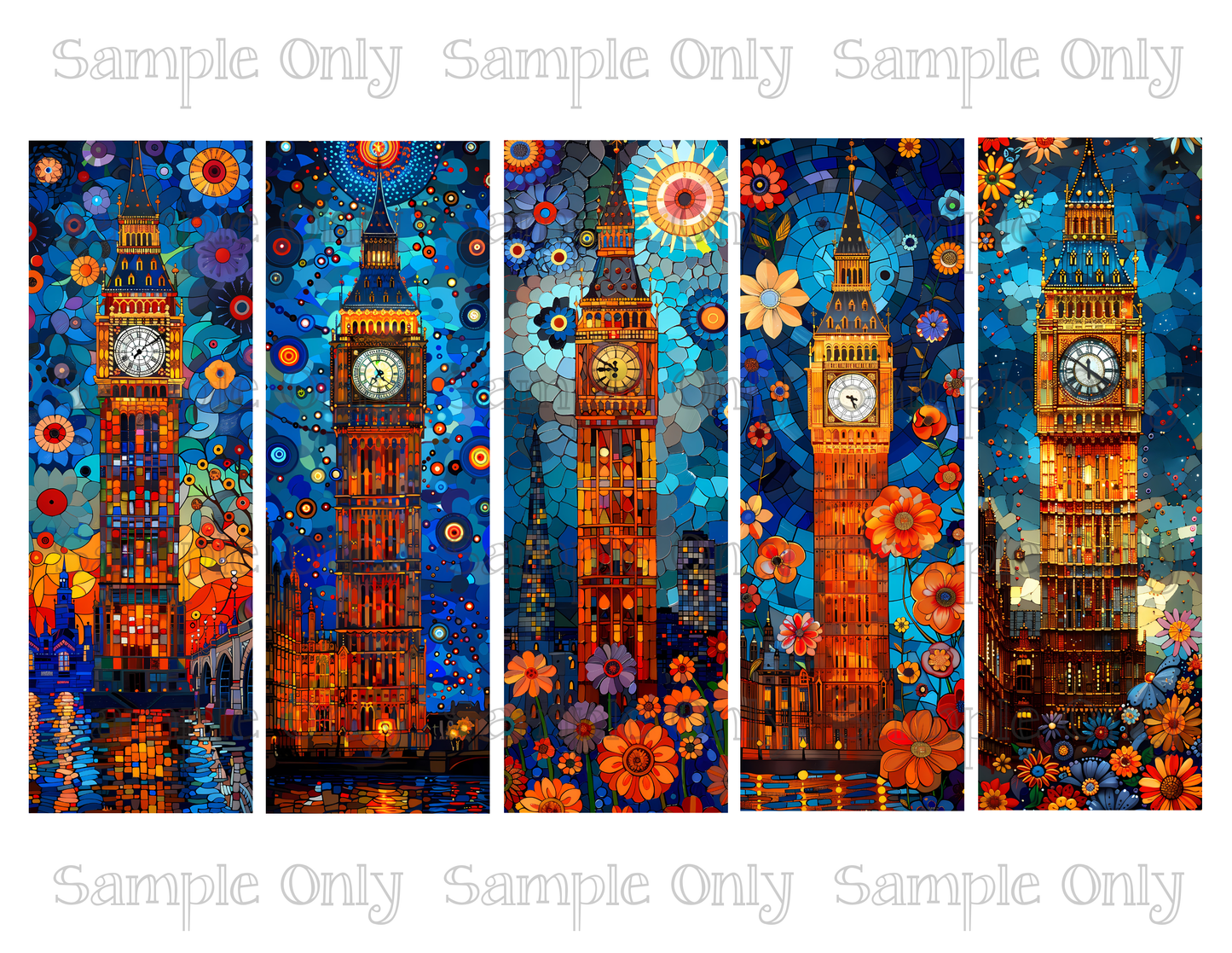 Clock Tower 2x6 inch Bookmark Printed Water Soluble Image Transfer Sheet For Polymer Clay