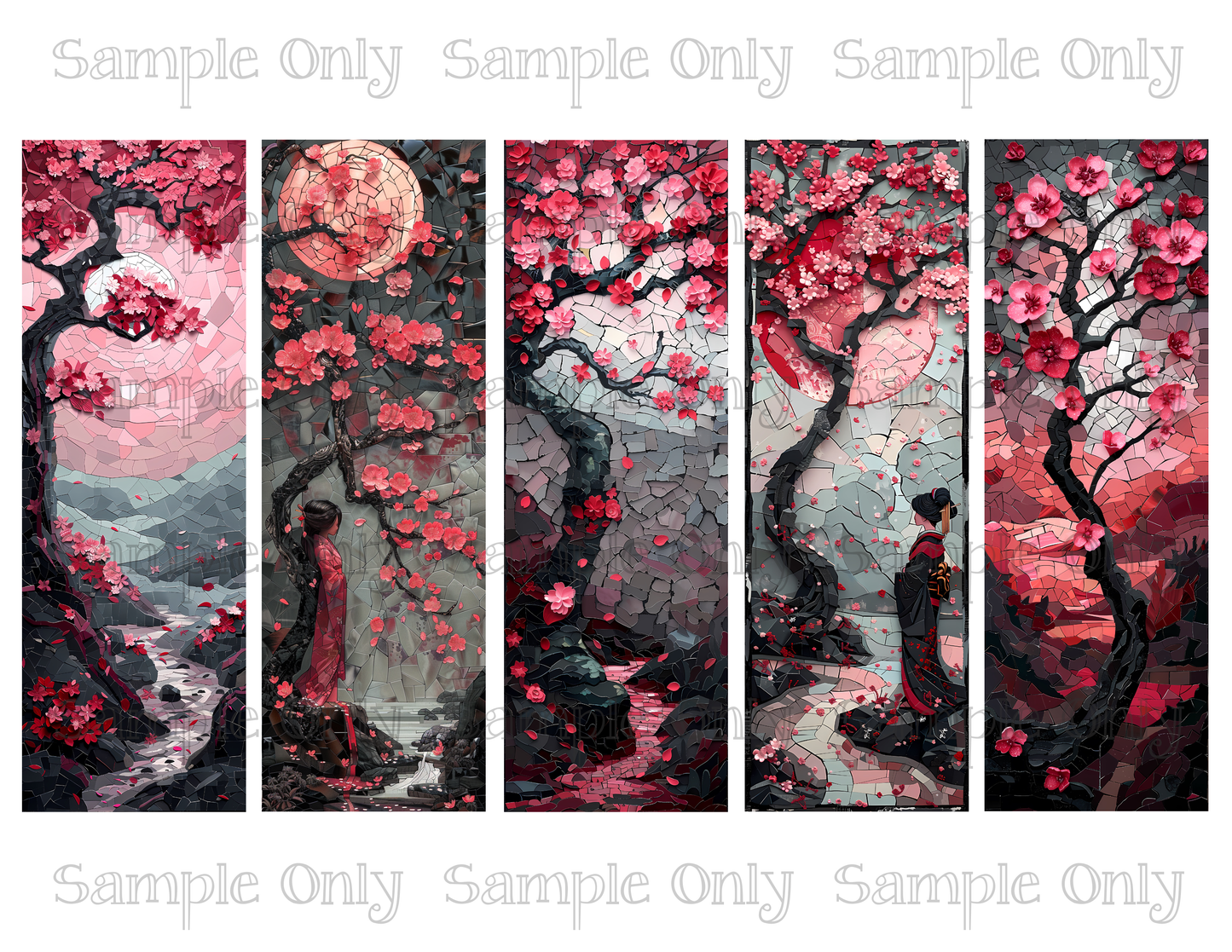 Cherry Blossom Trees 2x6 inch Bookmark Printed Water Soluble Image Transfer Sheet For Polymer Clay