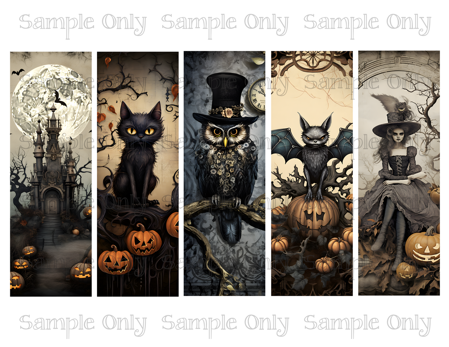 Creepy Halloween Set 1- 2x6 inch Bookmark Printed Water Soluble Image Transfer Sheet For Polymer Clay